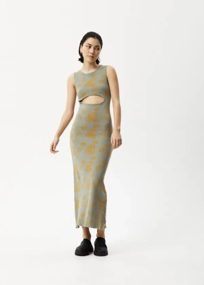 Shop Afends Knit Cut Out Maxi Dress In Green