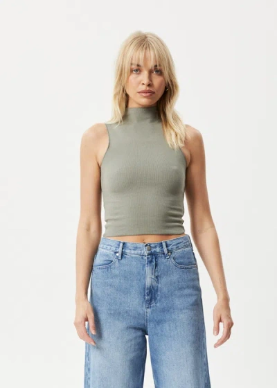 Shop Afends Hemp High Neck Ribbed Tank In Green