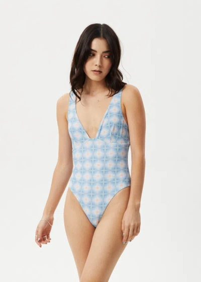 Shop Afends Check One Piece In Colour-blue