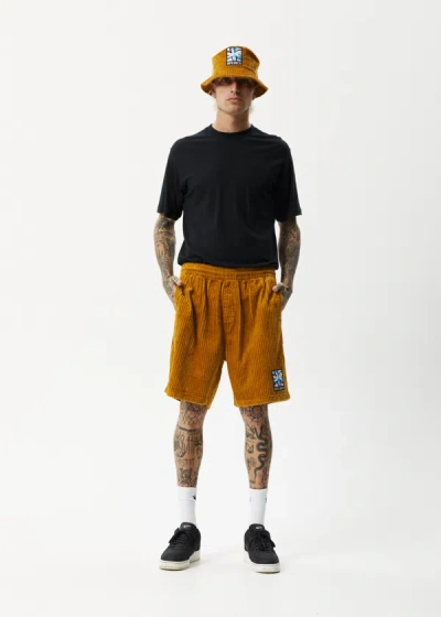 Shop Afends Corduroy Elastic Waist Shorts In Yellow