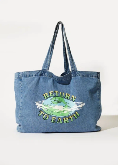 Shop Afends Hemp Denim Oversized Tote Bag In Colour-blue