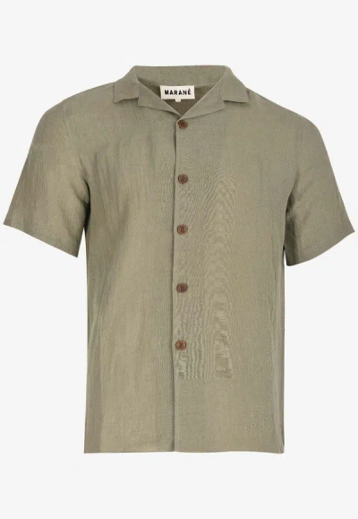 Shop Marane Camp Collar Short-sleeved Shirt In Khaki