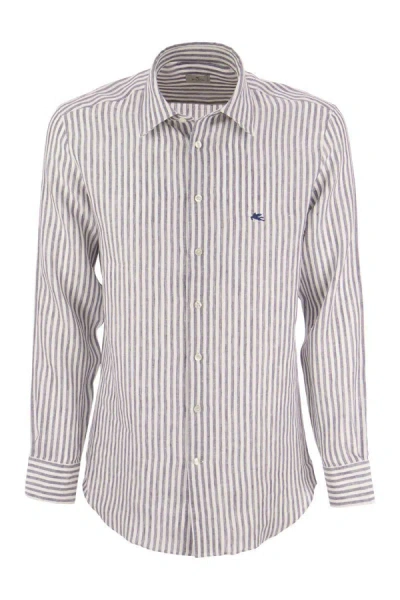 Shop Etro Striped Linen Shirt In Blue