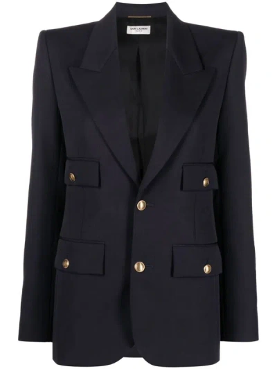 Shop Saint Laurent Single-breasted Jacket Clothing In Blue