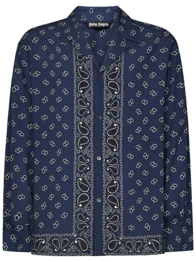 Shop Palm Angels Camicia Paisley Bowling  In Blu