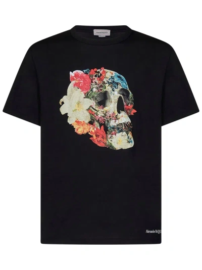 Shop Alexander Mcqueen Floral Skull T-shirt In Nero