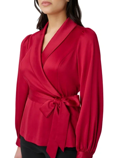 Shop Adrianna Papell Womens Satin Faux Wrap Blouse In Red