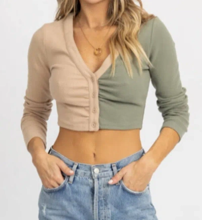 Le Lis Knit Color Block Top In Taupe + Sage In Multi