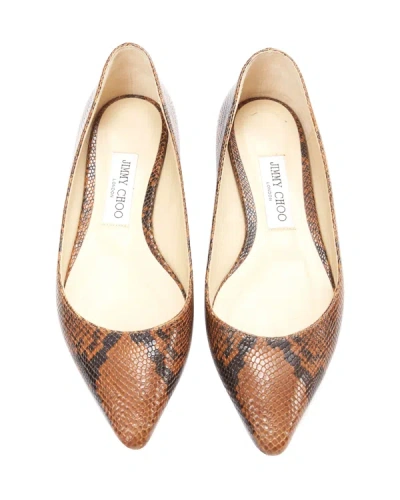 Shop Jimmy Choo Brown Embossed Scaled Leather Pointed Toe Flat Shoes