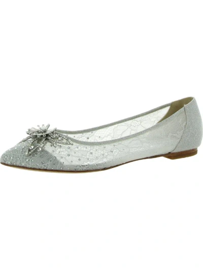 Shop Badgley Mischka Kaitlin Womens Almond Toe Slip On Ballet Flats In Silver