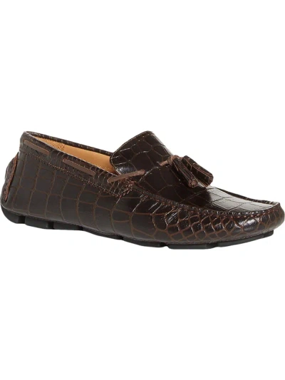 Shop The Men's Store Tassel Driver Mens Leather Crocodile Print Loafers In Brown