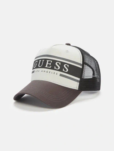 Shop Guess Factory Striped Logo Trucker Hat In Black