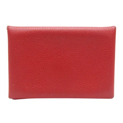 Shop Hermes Calvi Leather Wallet () In Red