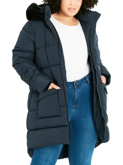 Shop Evans Womens Faux Fur Trim Cold Weather Quilted Coat In Black