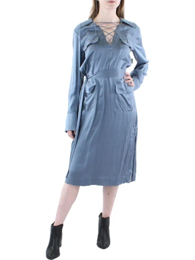 Shop Equipment Femme Alexis Womens Silk Long Sleeves Shirtdress In Blue