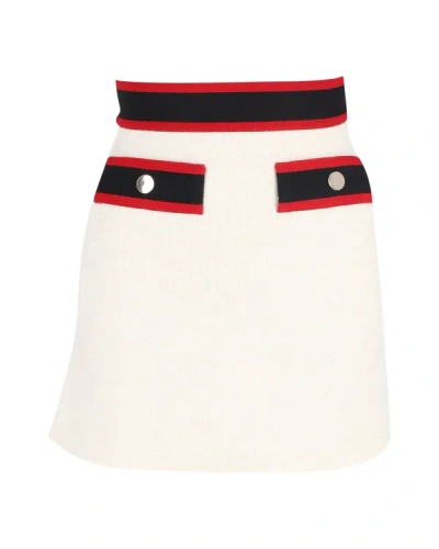 Shop Maje Josine Band-detail Tweed Mini Skirt In White Wool In Beige