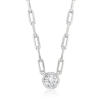 Shop Rs Pure By Ross-simons Bezel-set Diamond Paper Clip Link Necklace In Sterling Silver