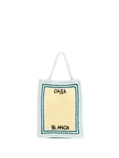 Shop Casablanca Crochet Tote Bag With Embroidered Logo In Multicolour