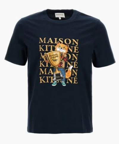 Shop Maison Kitsuné "fox Champion" Cotton T-shirt In Blue