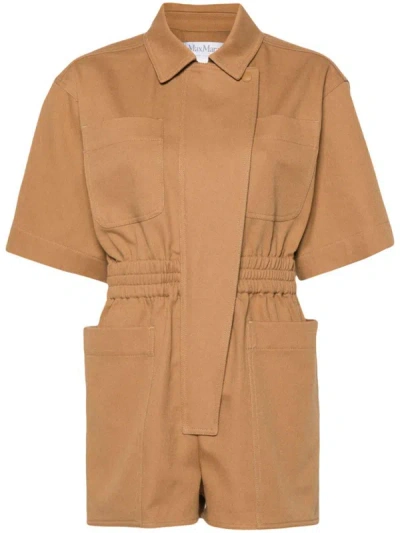 Shop Max Mara Cotton Short Jumpsuit In Leather Brown