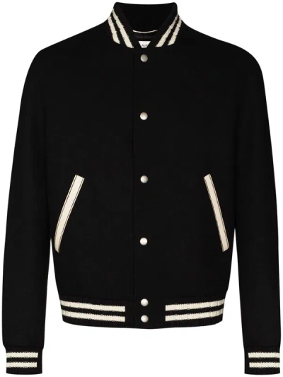Shop Saint Laurent Logo-embroidered Varsity Jacket In Black