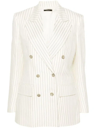 Shop Tom Ford Wool Double-breasted Jacket In Beige