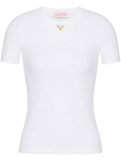 Shop Valentino Vlogo Ribbed Cotton T-shirt In White
