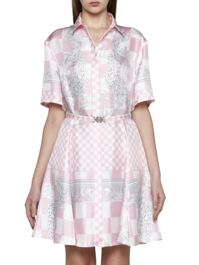 Shop Versace Dresses In Pastel Pink + White + Silver