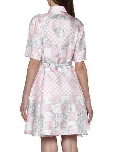 Shop Versace Dresses In Pastel Pink + White + Silver