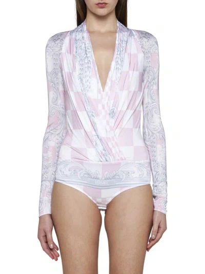 Shop Versace Top In Pastel Pink + White + Silver