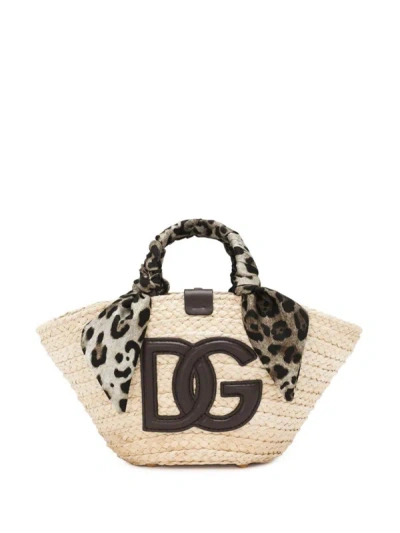 Shop Dolce & Gabbana Kendra Small Rafia Tote Bag In Brown
