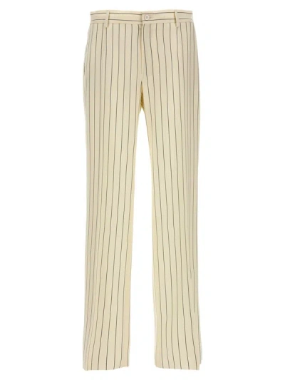 Shop Dolce & Gabbana Pinstripe Pants In White/black