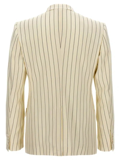 Shop Dolce & Gabbana Pinstriped Double-breasted Blazer In White/black
