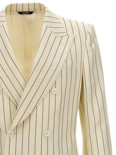 Shop Dolce & Gabbana Pinstriped Double-breasted Blazer In White/black