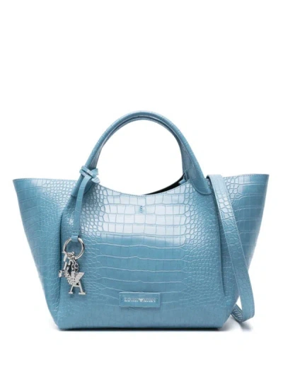 Shop Ea7 Emporio Armani Logo Shopping Bag In Clear Blue