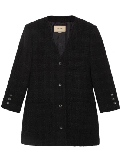 Shop Gucci Tweed Single-breasted Jacket In Black