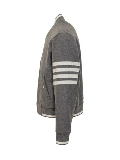 Shop Thom Browne Grey Bomber Jacket With Signature 4bar Stripe In Wool Man