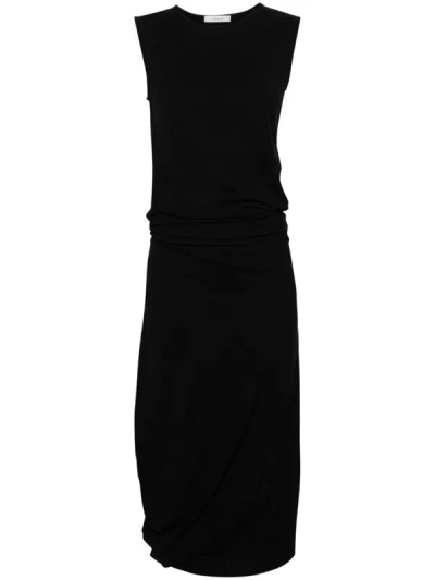 Shop Lemaire Cotton Twisted Dress In Black