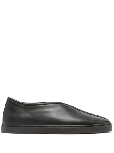 Shop Lemaire Piped Leather Slippers In Black