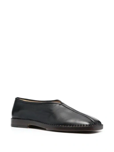 Shop Lemaire Piped Leather Slippers In Black