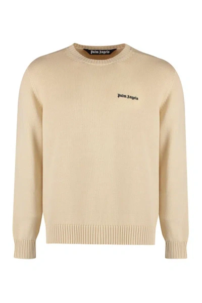 Shop Palm Angels Cotton Crew-neck Sweater In Panna