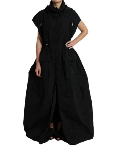 Shop Dolce & Gabbana Black Nylon Short Sleeves Peplum Coat Jacket