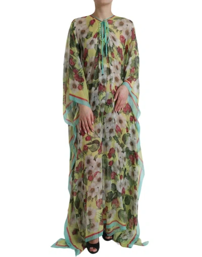 Shop Dolce & Gabbana Multicolor Floral Silk Kaftan Maxi Dress