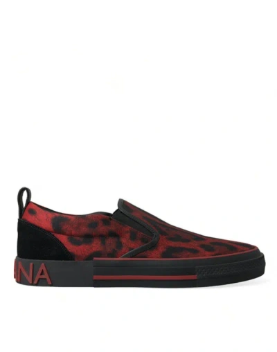 Shop Dolce & Gabbana Red Black Leopard Loafers Men Sneakers Shoes