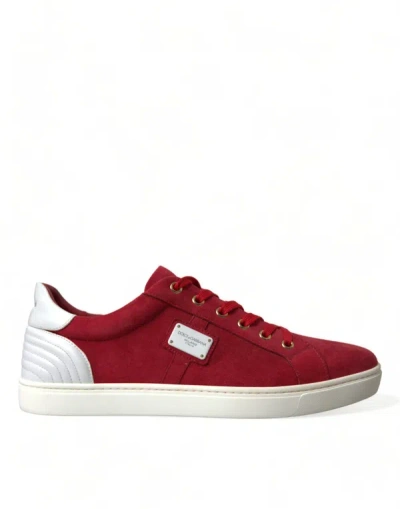 Shop Dolce & Gabbana Red Suede Leather Men Low Top Sneakers Shoes
