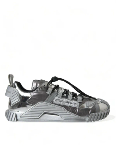 Shop Dolce & Gabbana Silver Lace Up Low Top Men Ns1 Sneakers Shoes