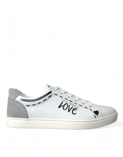 Shop Dolce & Gabbana White Gray Leather Love Milano Sneakers Shoes