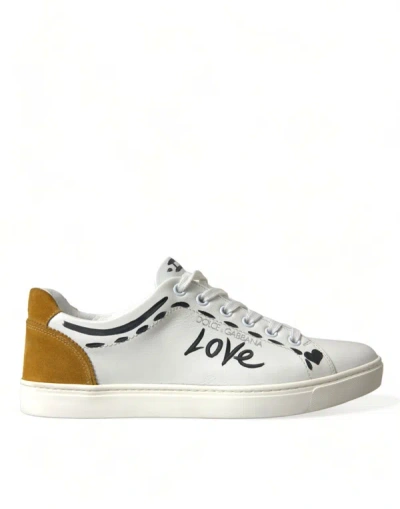 Shop Dolce & Gabbana White Leather Love Milano Men Sneakers Shoes