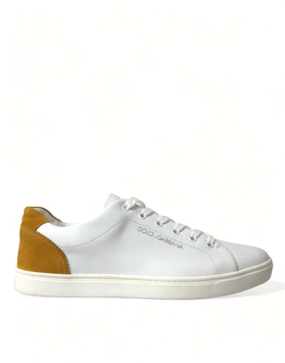 Shop Dolce & Gabbana White Yellow Suede Leather Low Top Men Sneakers Shoes