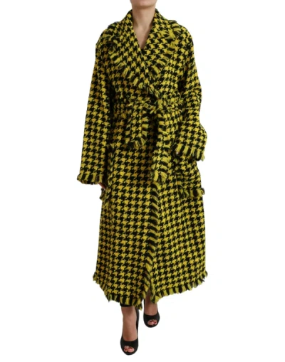 Shop Dolce & Gabbana Yellow Houndstooth Long Sleeve Coat Jacket